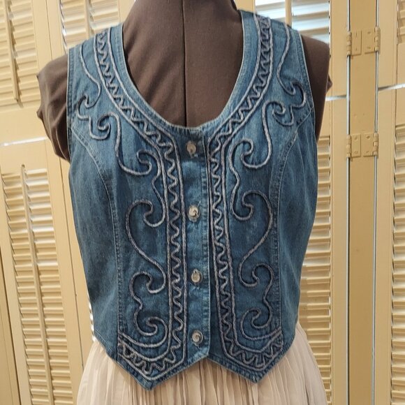 Western Style Long Dress with Blue Denim Vest & White  Skirt by  d. Frank Size 6 - Picture 2 of 6